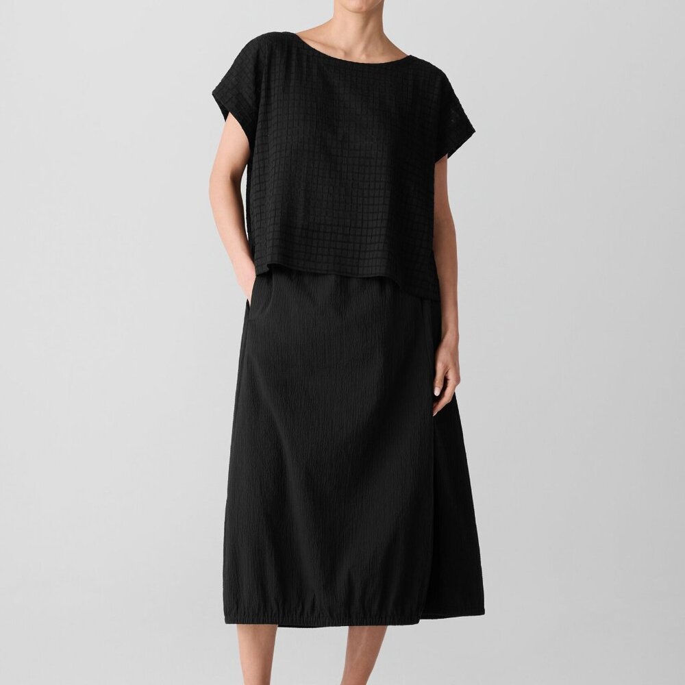 Eileen Fisher Organic Cotton Pucker Lantern Skirt NWT s. L, in BLACK